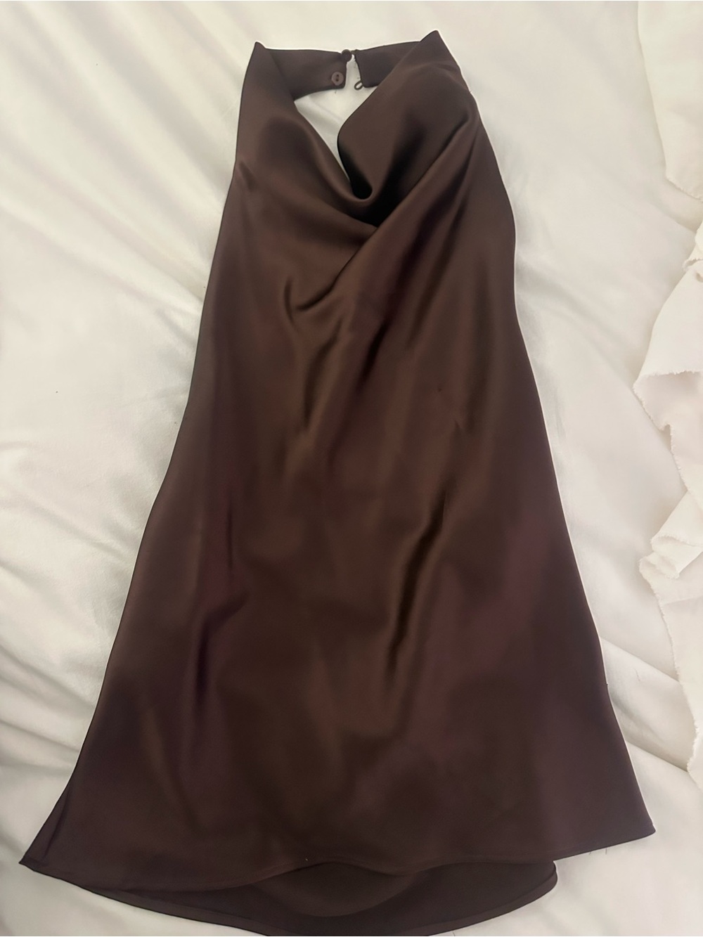 Satin Cowl Neck Halter Dress in Chocolate Brown Zara size small